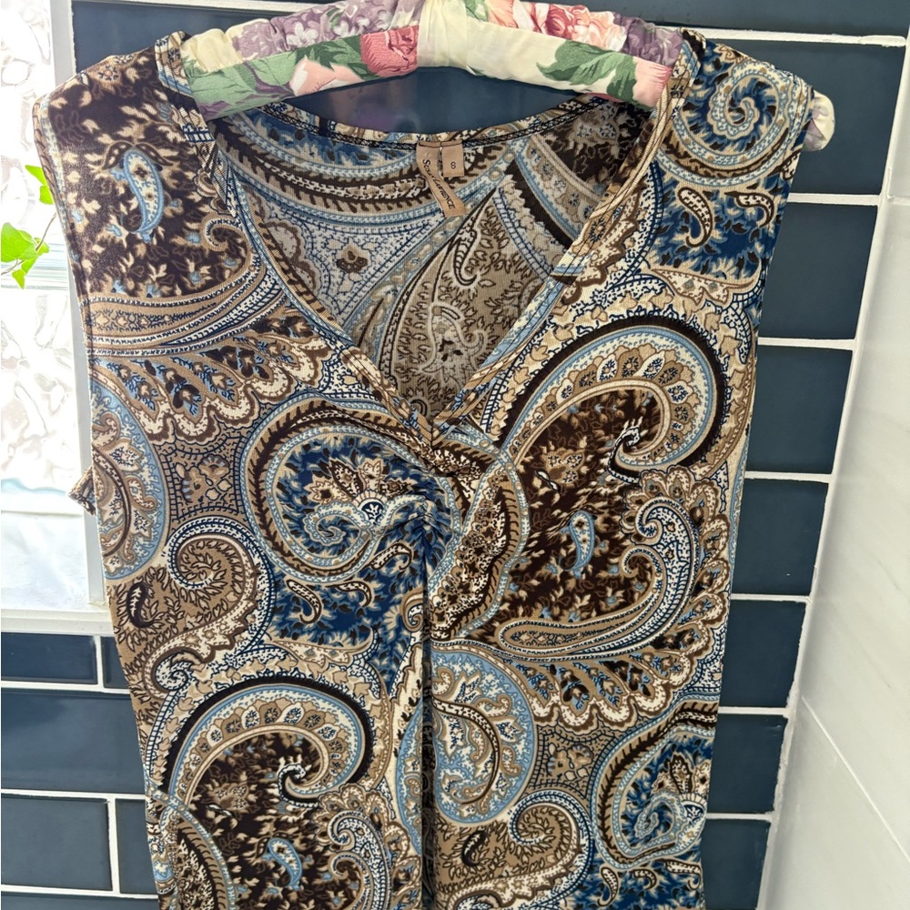 Susan Lawrence Paisley Top in Blue and Brown